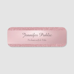 Calligraphy Script Name Rose Gold Glitter Elegant Name Tag