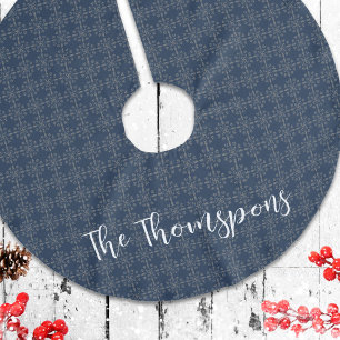 Calligraphy Script Navy Silver Snowflakes Custom Brushed Polyester Tree Skirt