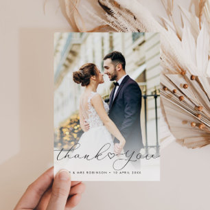  calligraphy script newlyweds wedding photo thank you card