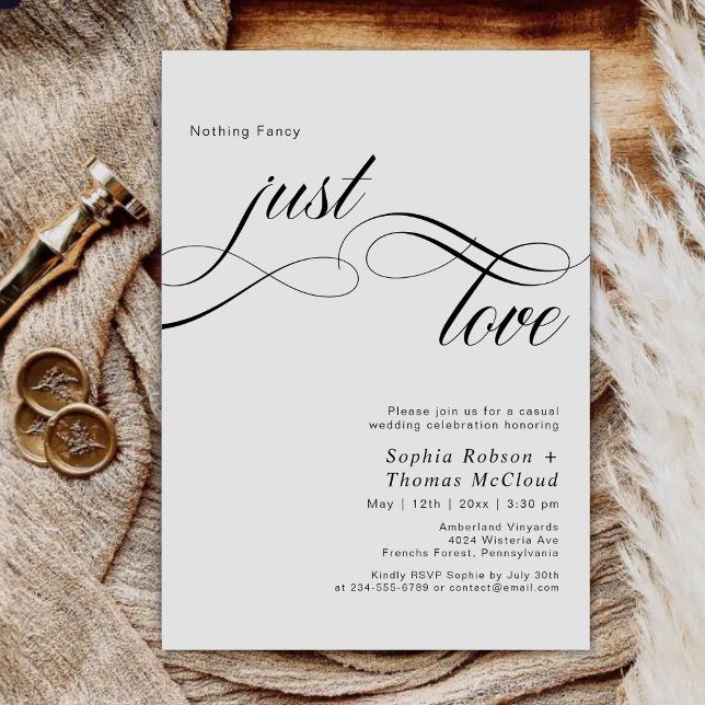 Calligraphy Script Nothing Fancy Just Love Wedding Invitation (Creator Uploaded)