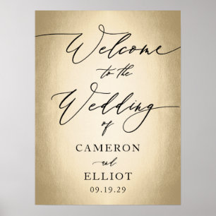 Calligraphy Script On Gold Welcome Wedding Sign