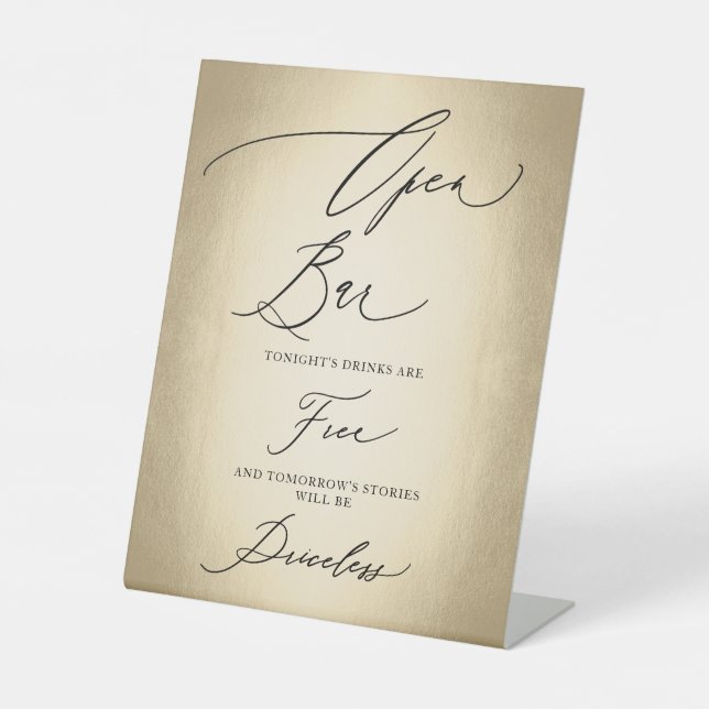 Calligraphy Script Open Bar Priceless Wedding Pedestal Sign (Front)