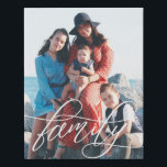 Calligraphy Script Overlay Family Photo Faux Canvas Print<br><div class="desc">Faux canvas printed with your family photo,  with the word family printed atop it in a beautiful white script.</div>