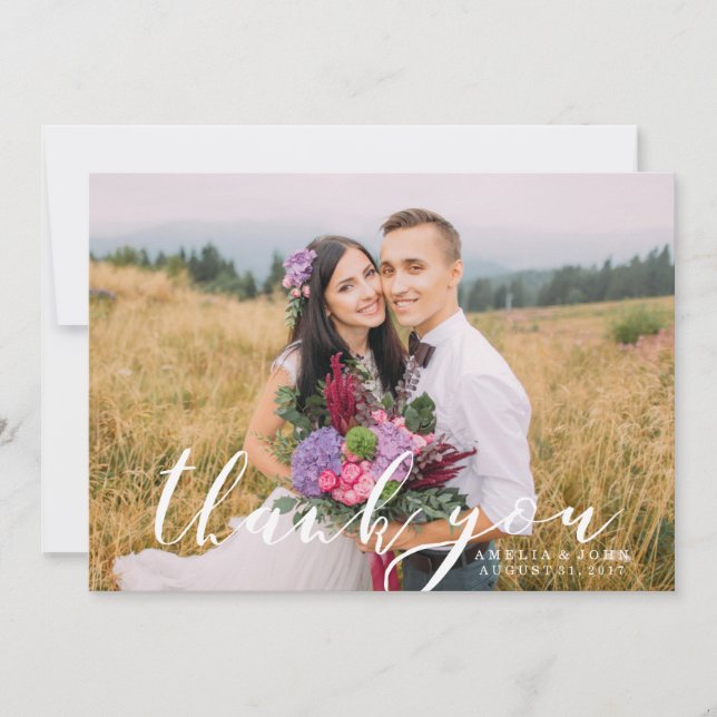 Calligraphy Script Overlay | Photo Thank You Card (Front)