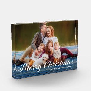Calligraphy Script Photo Merry Christmas Star Block