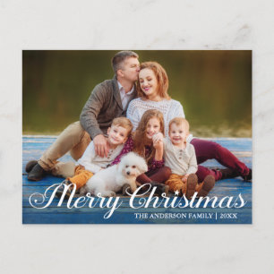 Calligraphy Script Photo Merry Christmas Star Postcard