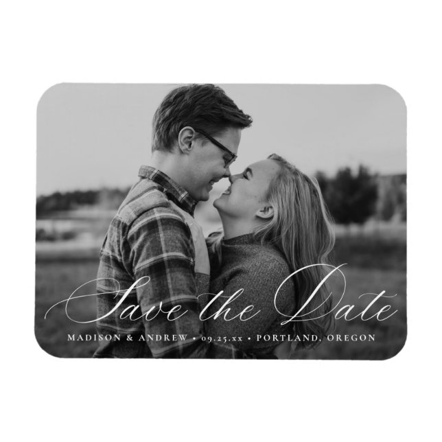 Calligraphy Script Photo Save the Date Magnet (Horizontal)