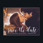 Calligraphy Script | Photo Save the Date Postcard<br><div class="desc">Whimsical and elegant save the date postcard featuring white modern calligraphy. Similar items and other colours are available.</div>