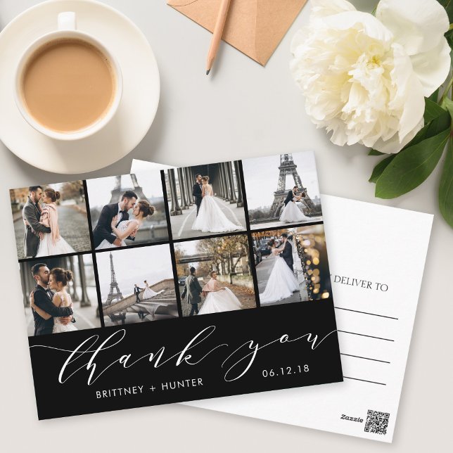 Calligraphy Script Photo Thank You Black Postcard (Creator Uploaded)
