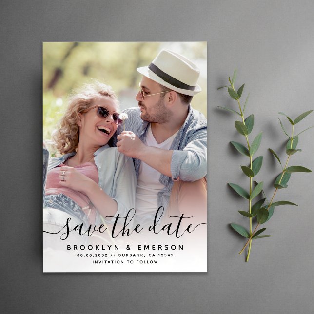 Calligraphy Script Photo Wedding Save The Date (Creator Uploaded)