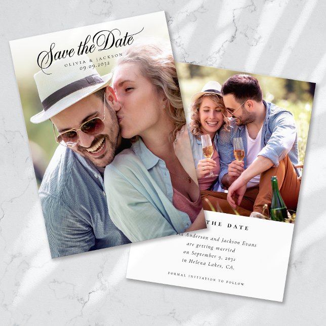 Calligraphy Script Photo Wedding Save The Date (Creator Uploaded)