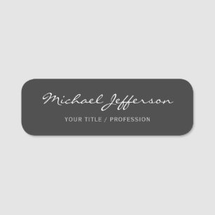 Calligraphy Script Professional Grey Name Tag