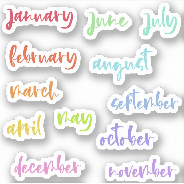 Calligraphy Script Rainbow Months of the Year (Front)