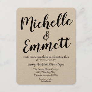 Calligraphy Script Rustic Kraft Elegant Wedding Invitation