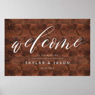 Calligraphy Script Rustic Wood Welcome Wedding Poster