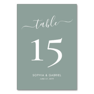 Calligraphy Script Sage Green Double Sided Wedding Table Number