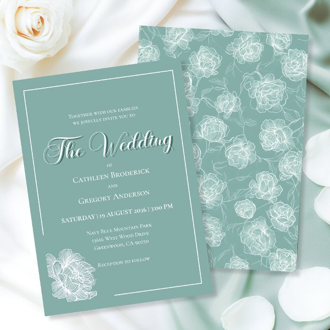 Calligraphy Script Sage Green Floral Wedding Invitation (Creator Uploaded)
