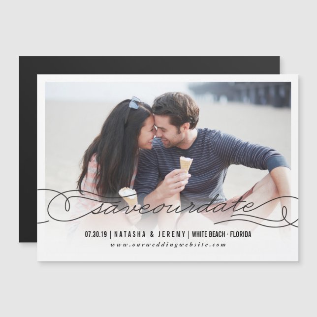 Calligraphy Script Save The Date Magnet Photo Card (Front/Back)