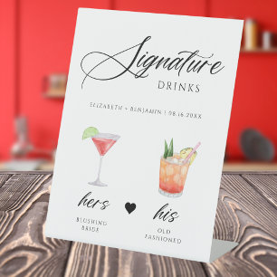 Calligraphy Script Signature Drink Wedding Bar Pedestal Sign