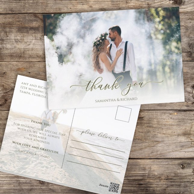 Calligraphy Script Simple Elegant Two Photo Modern Postcard (Creator Uploaded)