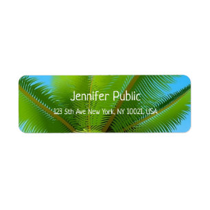 Calligraphy Script Template Blue Sky Palms Elegant Return Address Label
