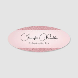 Calligraphy Script Template Rose Gold Glitter Look Name Tag