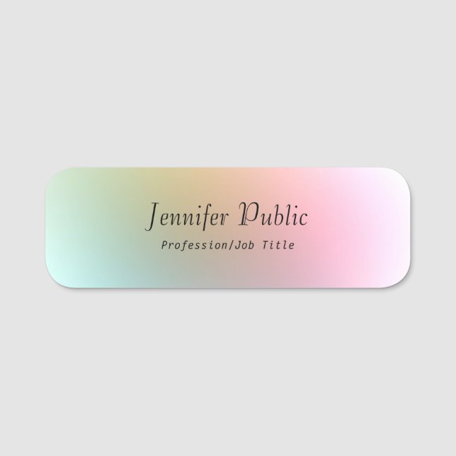 Calligraphy Script Text Elegant Colorful Template Name Tag (Front)