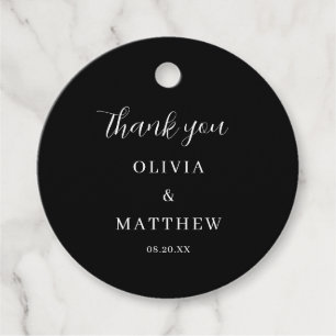 Calligraphy Script Thank You Black Wedding Favour Tags