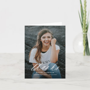 Calligraphy Script Two Photo Graduation Folded Thank You Card