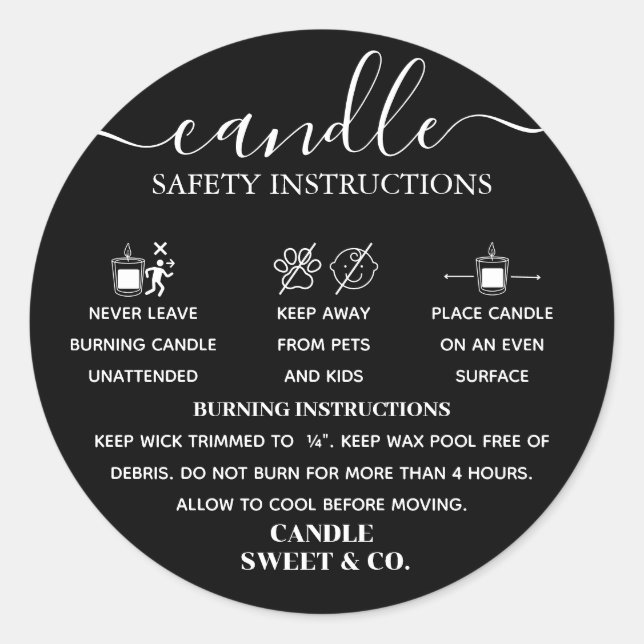calligraphy Script Warning Candle Black Modern Classic Round Sticker (Front)