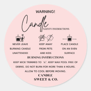 calligraphy Script Warning Candle Blush Pink Classic Round Sticker