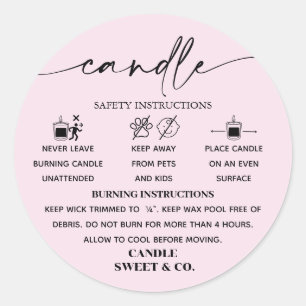 calligraphy Script Warning Candle Pink Blush Classic Round Sticker