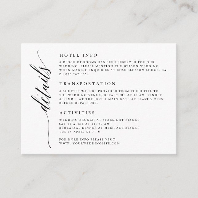 Calligraphy Script Wedding Details Enclosure Card (Front)