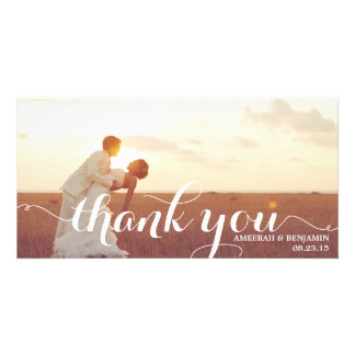 CALLIGRAPHY SCRIPT WEDDING THANK YOU PHOTO CARD