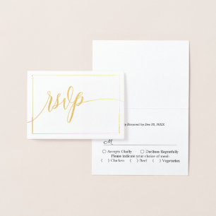 Calligraphy Script White And Gold RSVP Foil Card