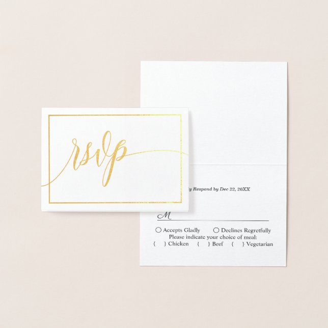 Calligraphy Script White And Gold RSVP Foil Card (Display)