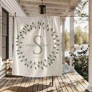 Calligraphy Script Wreath Monogram Sherpa Blanket