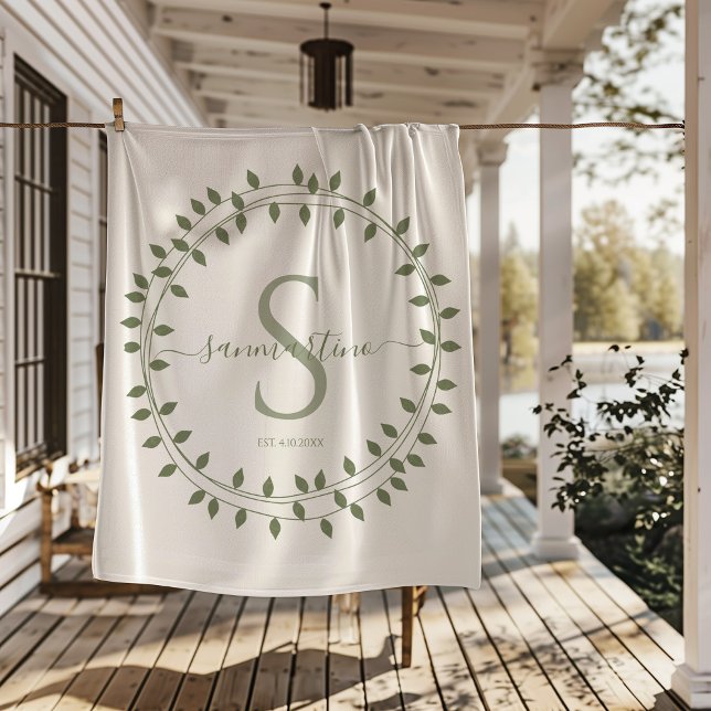 Calligraphy Script Wreath Monogram Sherpa Blanket (Creator Uploaded)