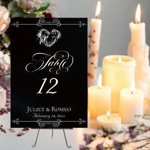Calligraphy & Silver Heart - Black Table Number