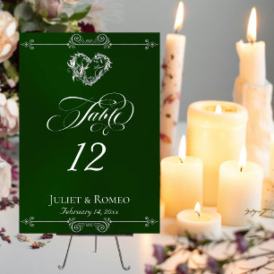 Calligraphy & Silver Heart - Emerald Table Number