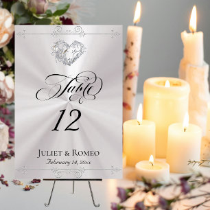 Calligraphy & Silver Heart - White Table Number