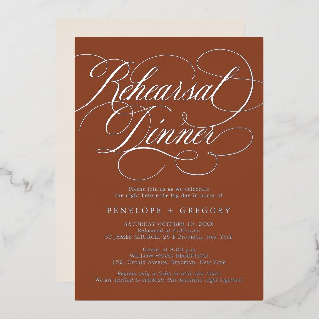 Calligraphy Silver terracotta Rehearsal Dinner (Front/Back)