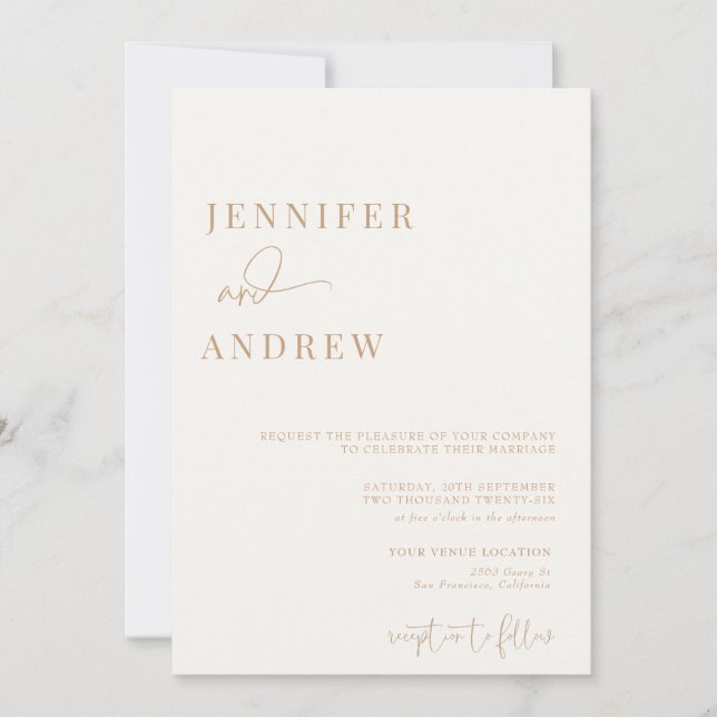 Calligraphy Simple Elegant Modern Wedding  Invitation (Front)