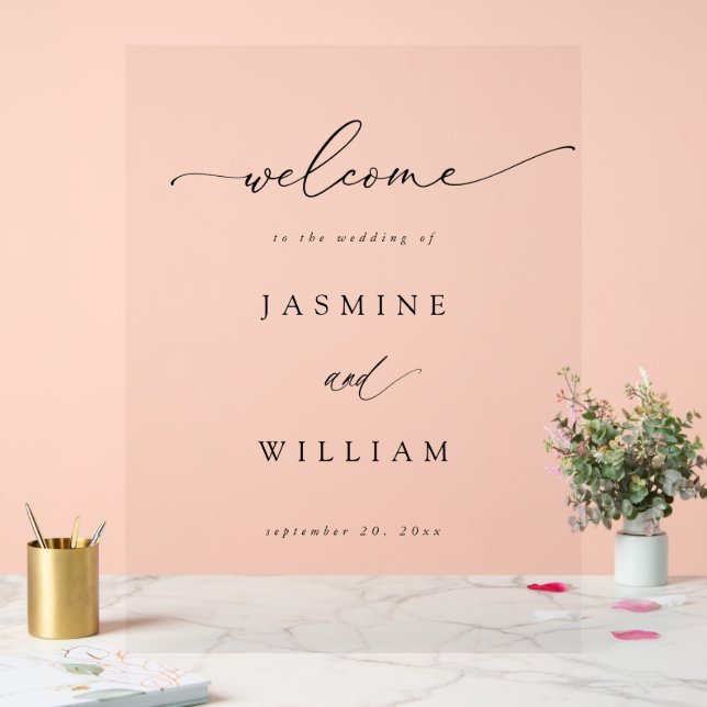 Calligraphy Simple Elegant Wedding Welcome -Black Acrylic Sign (Wedding)