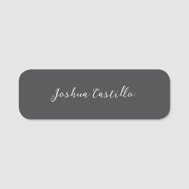 Calligraphy Simple Grey Professional Name Name Tag (Front)