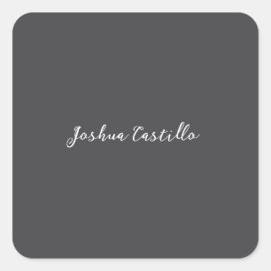 Calligraphy Simple Grey Professional Name Square Sticker