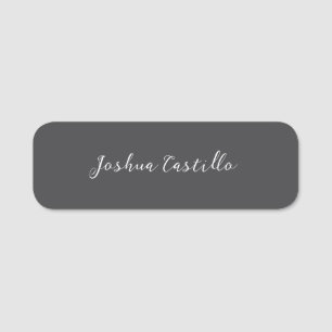 Calligraphy Simple Grey Professional Name Tag