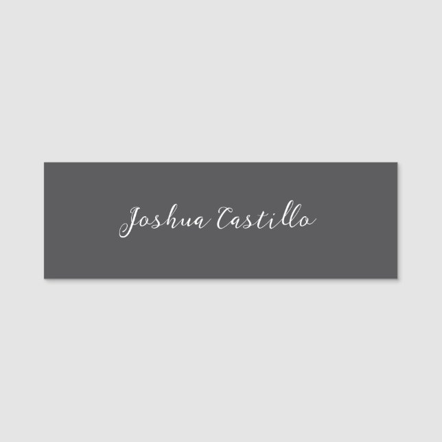 Calligraphy Simple Grey Professional Name Tag (Front)