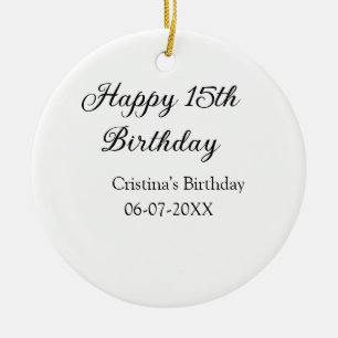 calligraphy simple minimal happy 15th birthday ceramic ornament
