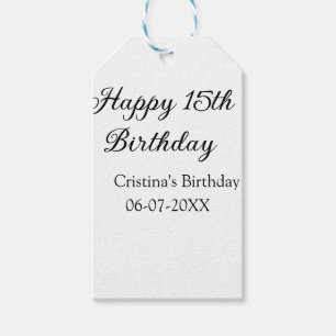 calligraphy simple minimal happy 15th birthday gift tags
